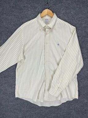 Brooks Brothers 346 Button Down Shirt Men XL Cream Check The Original Polo Shirt